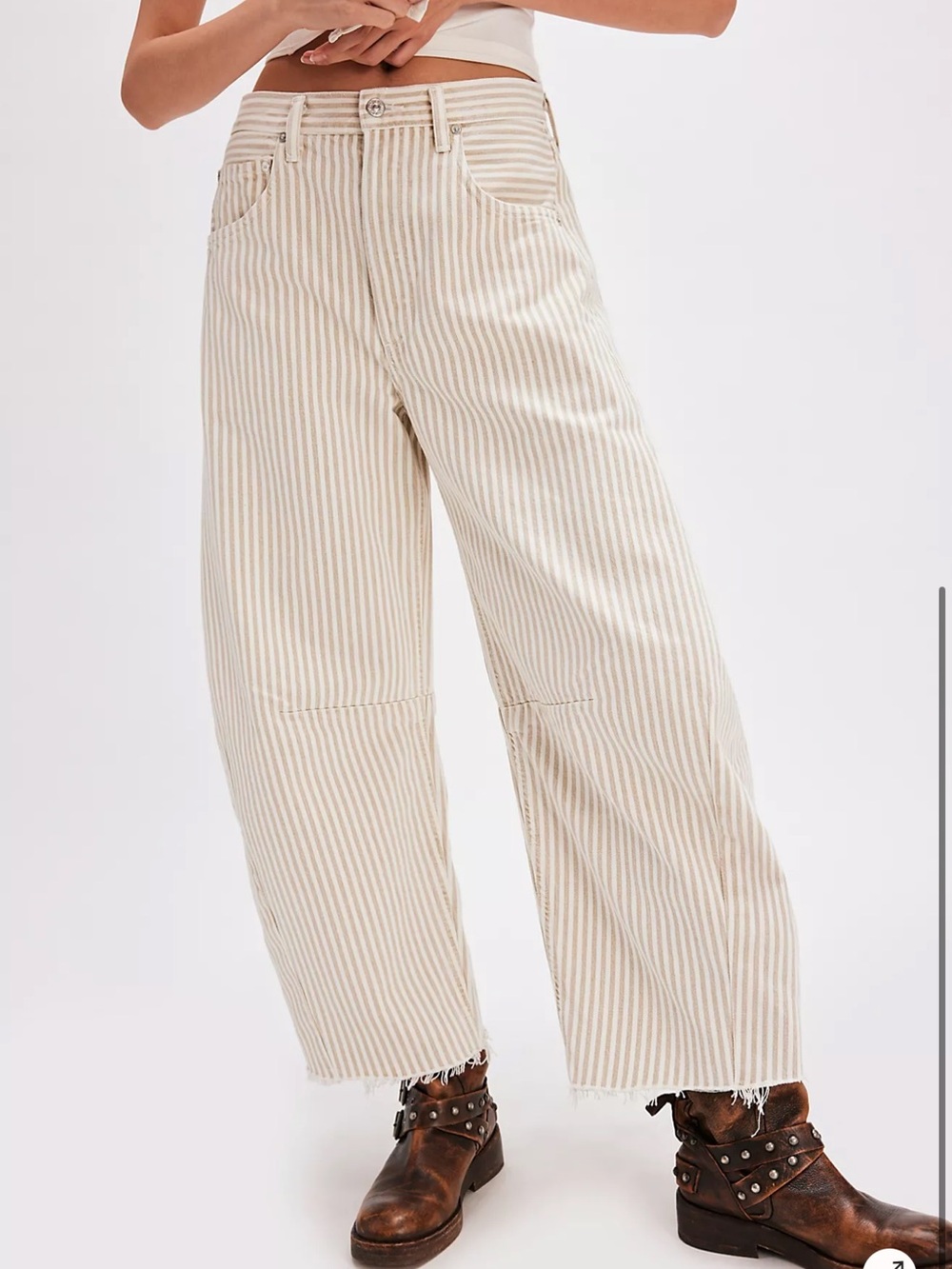 Citizens Of Humanity Cream & White Striped Barrel Jeans 26